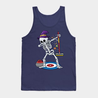 Curling Player ice Sports Dabbing Skeleton Curling Halloween Tank Top